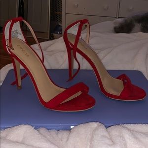 EXPRESS red strap open toe heels. Size 7.